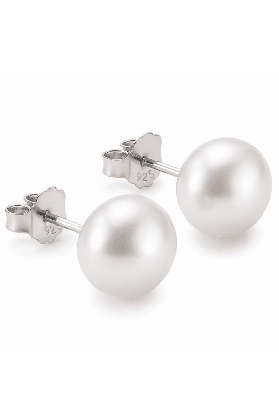 5.5mm Genuine White Freshwater Cultured Pearl Stud Earrings for Women with Rhodium-Plated 925 Sterling Silver Posts