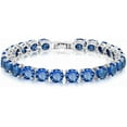 thumbnail image 1 of Kezef 7mm Round Cut Simulated Blue Sapphire Tennis Bracelet in Sterling Silver Plate for Women, 7", 1 of 6