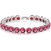 Kezef 7mm Round Cut Simulated Red Ruby Tennis Bracelet in Sterling Silver Plate for Women, 7"