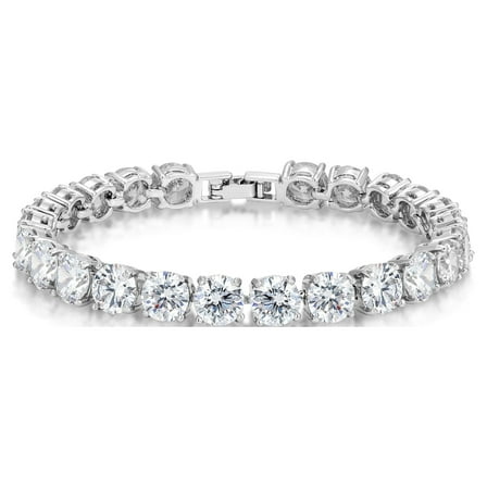 Kezef 7mm Round Cut White Cubic Zirconia Tennis Bracelet in Sterlin Silver Plate for Women, 7"