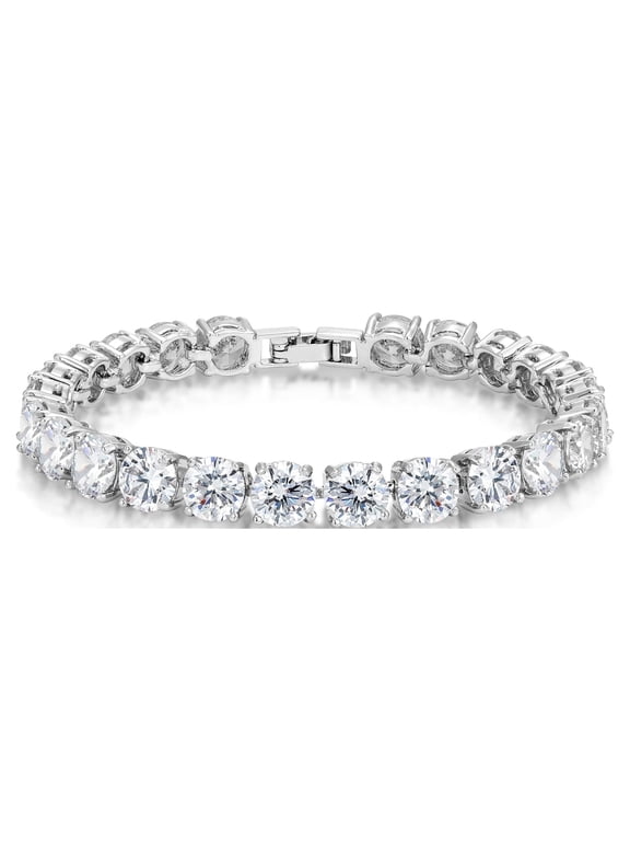 7mm Round Cut White Cubic Zirconia Tennis Bracelet in Sterlin Silver Plate for Women, 7"