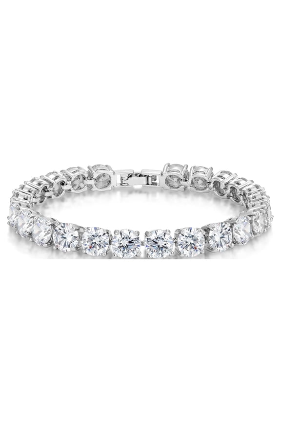 7mm Round Cut White Cubic Zirconia Tennis Bracelet in Sterlin Silver Plate for Women, 7"