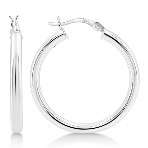 Kezef 925 Sterling Silver 3mm Hoop Earrings - 30mm (1 1/4"") Diameter