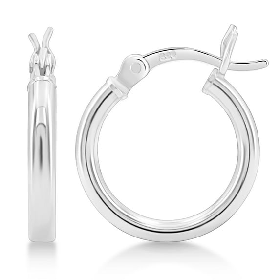 Kezef 925 Sterling Silver Hoop Earrings | 2mm High Polished Silver Hoops for Women, Men | Lightweight Earring 15mm Diameter