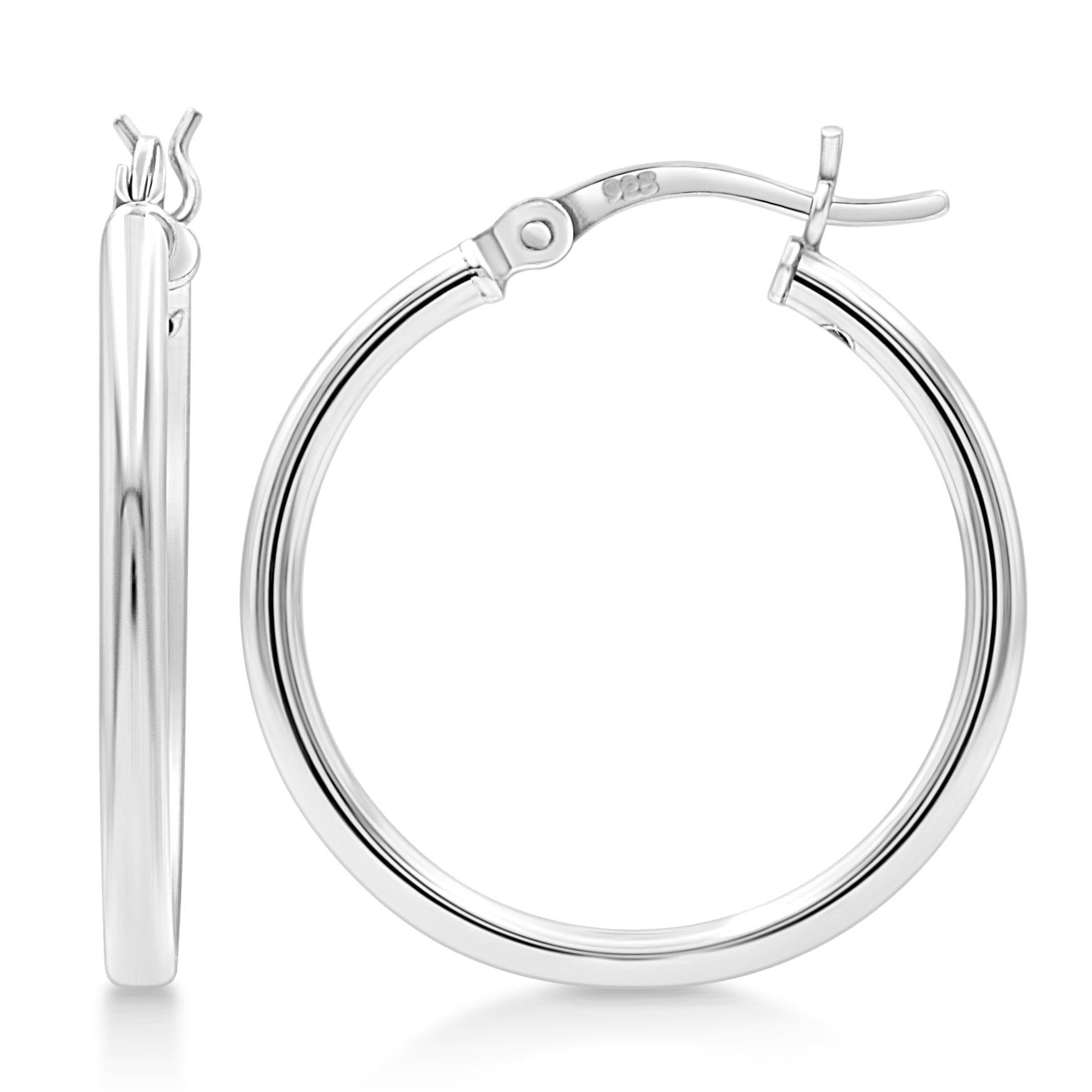 Kezef 925 Sterling Silver Hoop Earrings | 2mm High Polished Silver Hoops for Women, Men | Lightweight Earring 25mm Diameter