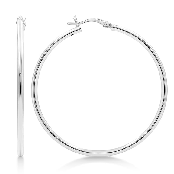 Kezef 925 Sterling Silver Hoop Earrings | 2mm High Polished Silver Hoops for Women, Men | Lightweight Earring 45mm Diameter