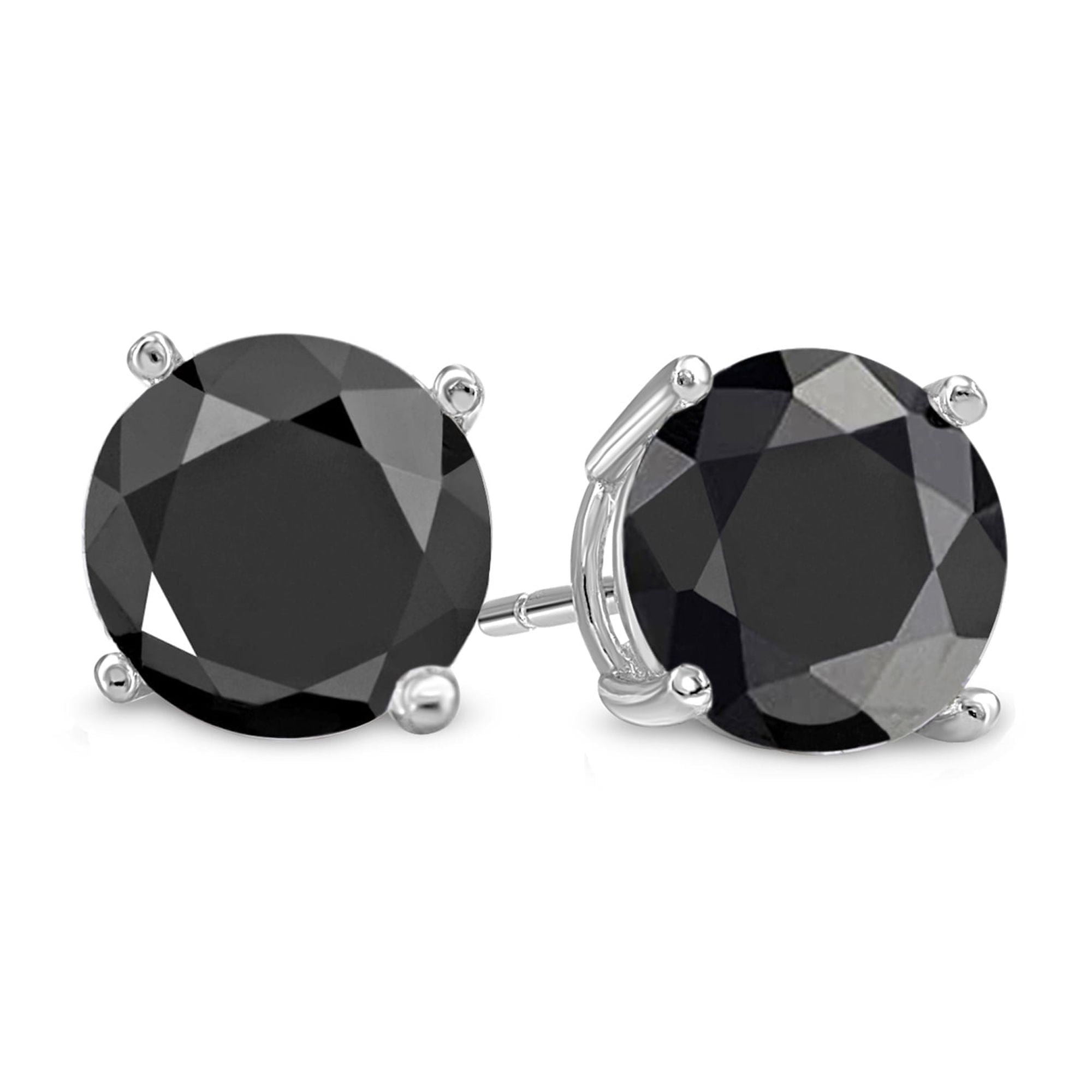 Kezef 925 Sterling Silver Stud Solitaire Earrings for Women, Men - Black CZ Gemstone - 8mmn