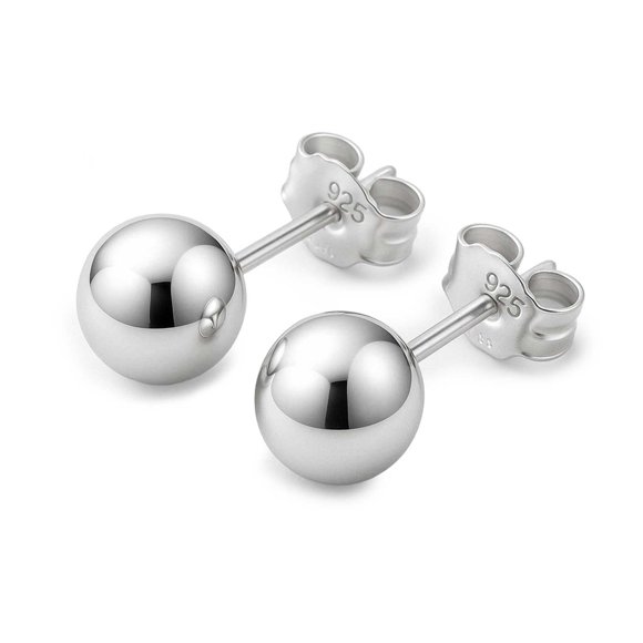 Kezef Ball Stud Earrings Silver Sterling Polished Round Ball 10mm Hypoallergenic
