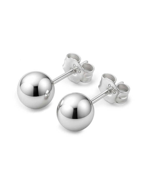 Ball Stud Earrings Silver Sterling Polished Round Ball 9mm Hypoallergenic