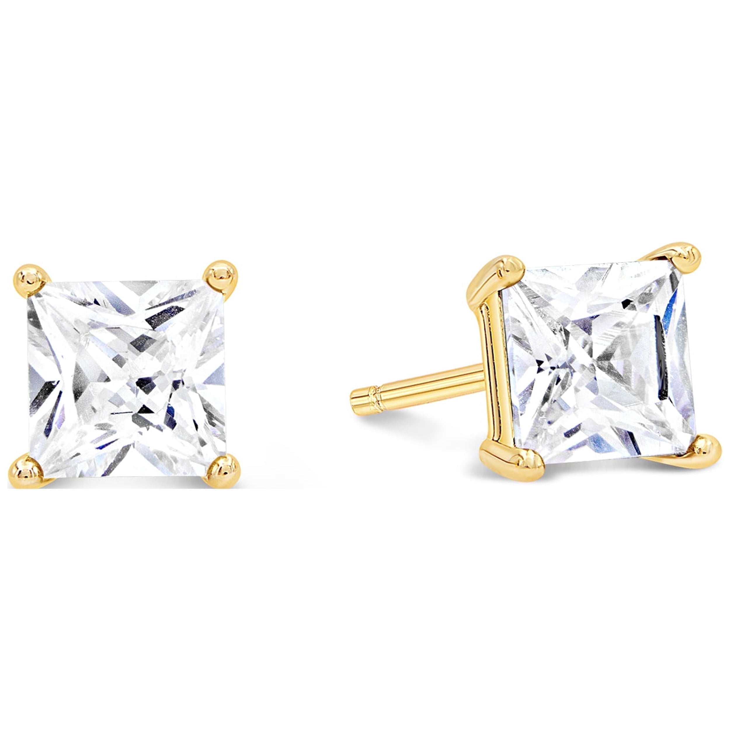 Kezef 5mm Square CZ Stud Earrings, 18K Gold-Plated 925 Sterling Silver, Cubic Zirconia Earring Studs, Hypoallergenic for Women