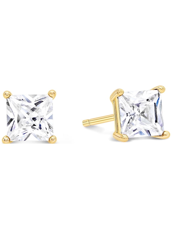 5mm Square CZ Stud Earrings, 18K Gold-Plated 925 Sterling Silver, Cubic Zirconia Earring Studs, Hypoallergenic for Women