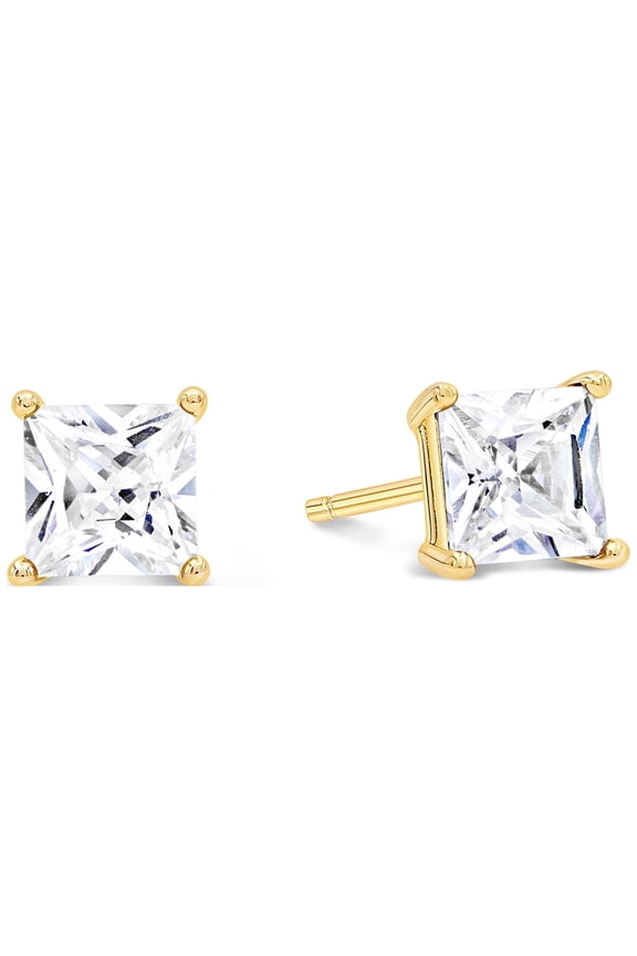 5mm Square CZ Stud Earrings, 18K Gold-Plated 925 Sterling Silver, Cubic Zirconia Earring Studs, Hypoallergenic for Women