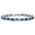 thumbnail image 1 of KEZEF Tennis Bracelet Simulated Blue Amethyst 7x5 mm Oval & 2 mm Round Accents Silver Plated Brass Women 7 inch, 1 of 7