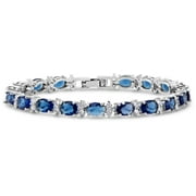 KEZEF Tennis Bracelet Simulated Blue Amethyst 7x5 mm Oval & 2 mm Round Accents Silver Plated Brass Women 7 inch