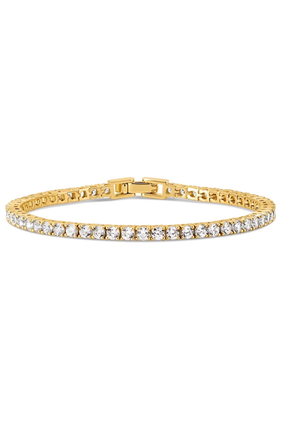 CZ Tennis Bracelet for Women – 3mm Cubic Zirconia, 14K Yellow Gold Plated over Brass, 6.5 inch Tennis Bracelet