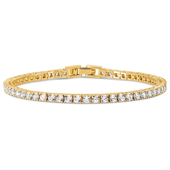Kezef CZ Tennis Bracelet for Women – 3mm Cubic Zirconia, 14K Yellow Gold Plated over Brass, 7.5 Inch Tennis Bracelet