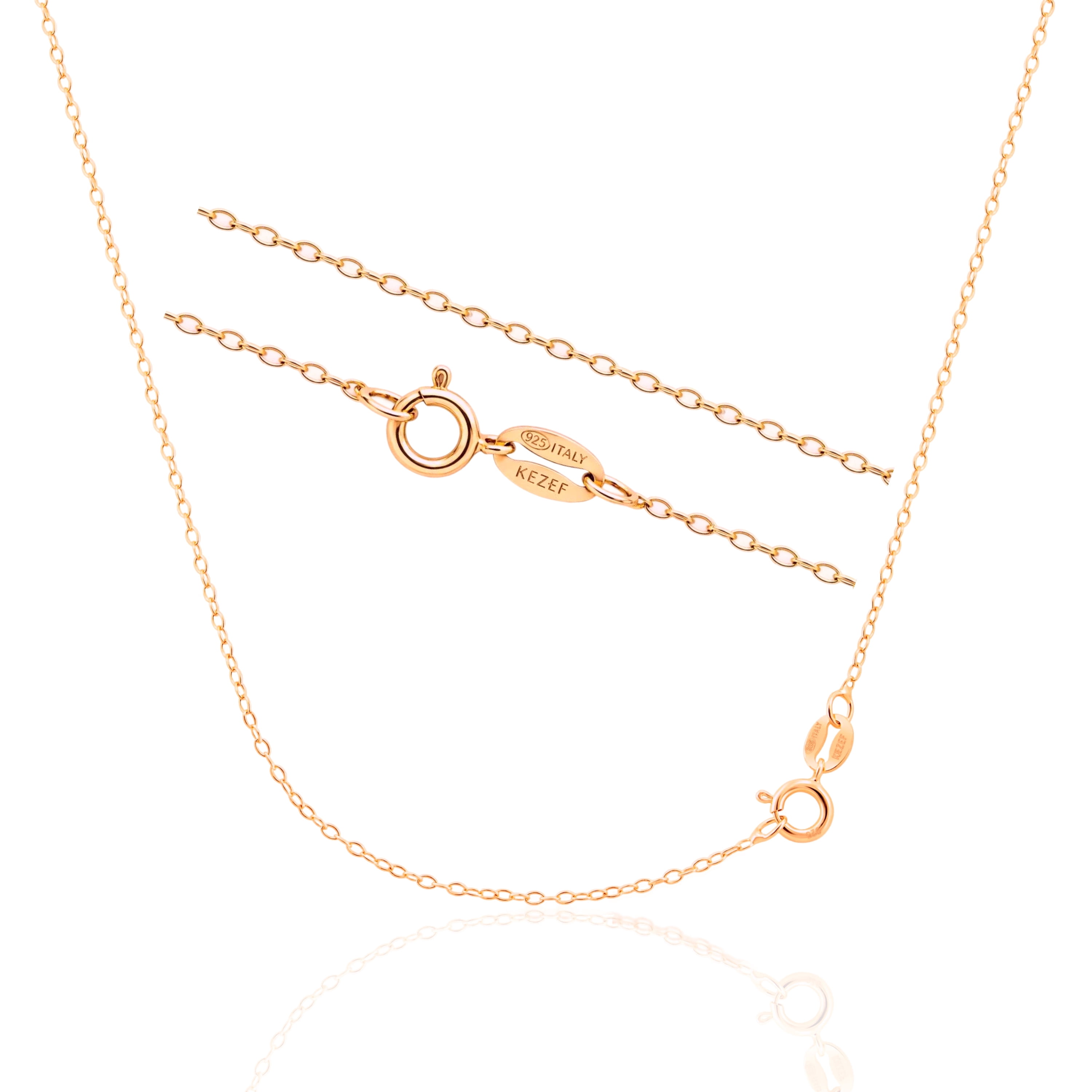 Kezef Cable Chain Necklace Sterling Silver Italian 1.3mm Rose Gold Plated Nickel Free 15 inch