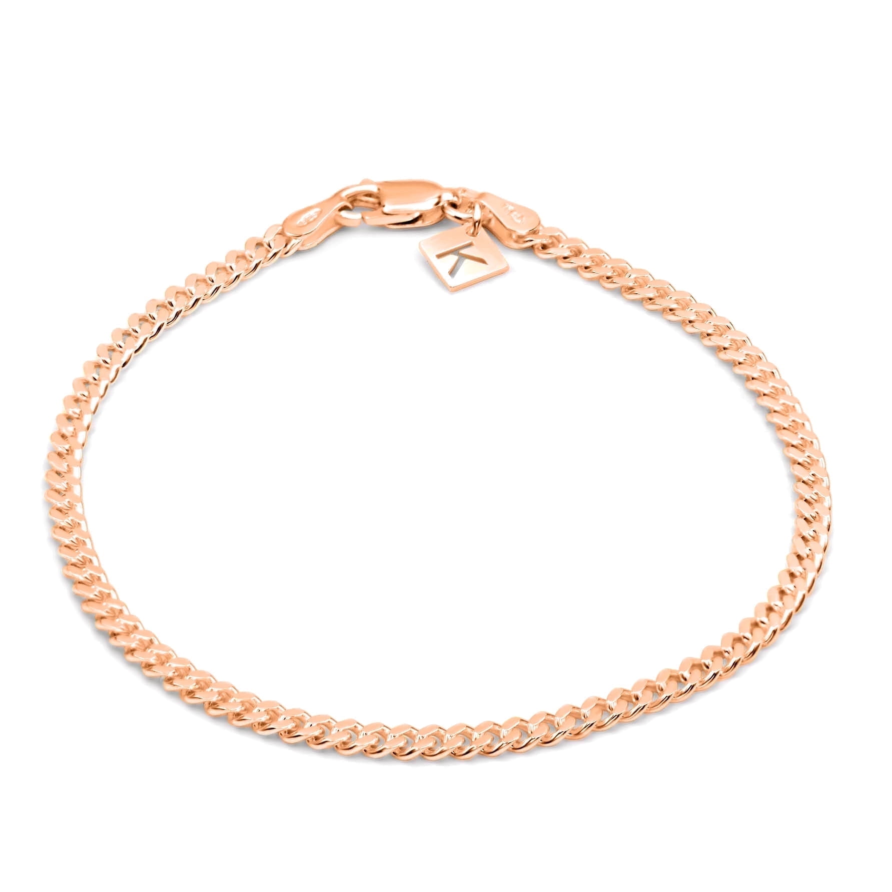 Kezef Rose Gold Chain Anklet for Men & Women – 3mm Cuban Link, Rose Gold-Plated Sterling Silver, Italian Made, Hypoallergenic, Tarnish Resistant, 11 Inch