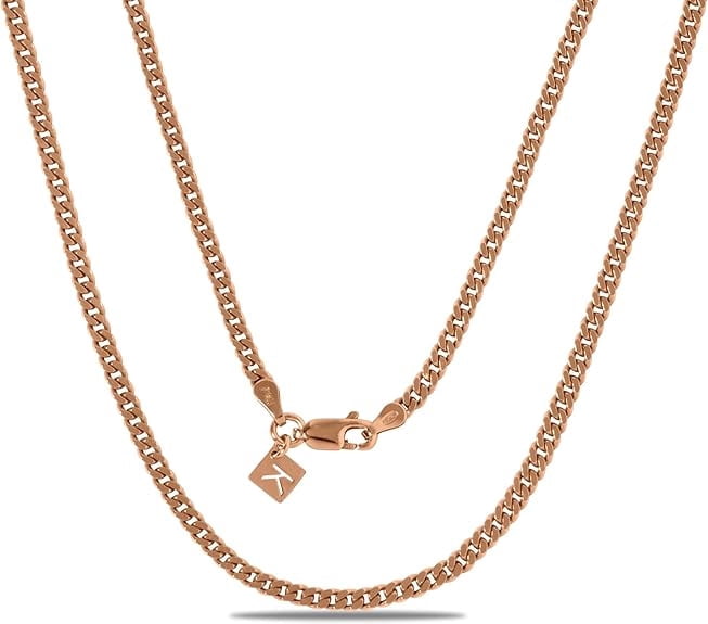 Kezef Rose Gold Chain Necklace for Men & Women – 3mm Cuban Link, Rose Gold-Plated Sterling Silver, Italian Made, Hypoallergenic, Tarnish Resistant, 22 Inch