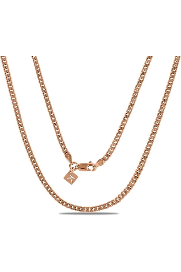 Creations Rose Gold Plated Sterling Silver 3mm Miami Cuban Link Chain Necklace 30 Inch