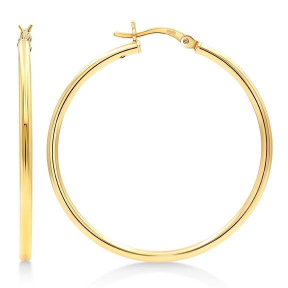 Gold Plated Sterling Silver 2mm Hoop Earrings - 40mm (1 1/2"") Diameter