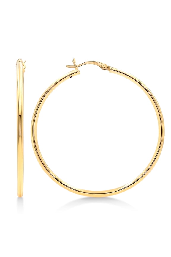 Gold Plated Sterling Silver 2mm Hoop Earrings - 45mm (1 3/4"") Diameter