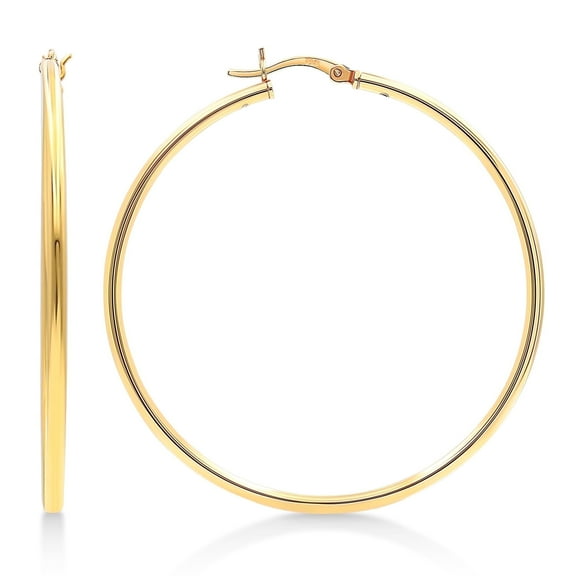 Gold Plated Sterling Silver 2mm Hoop Earrings - 50mm (2"") Diameter