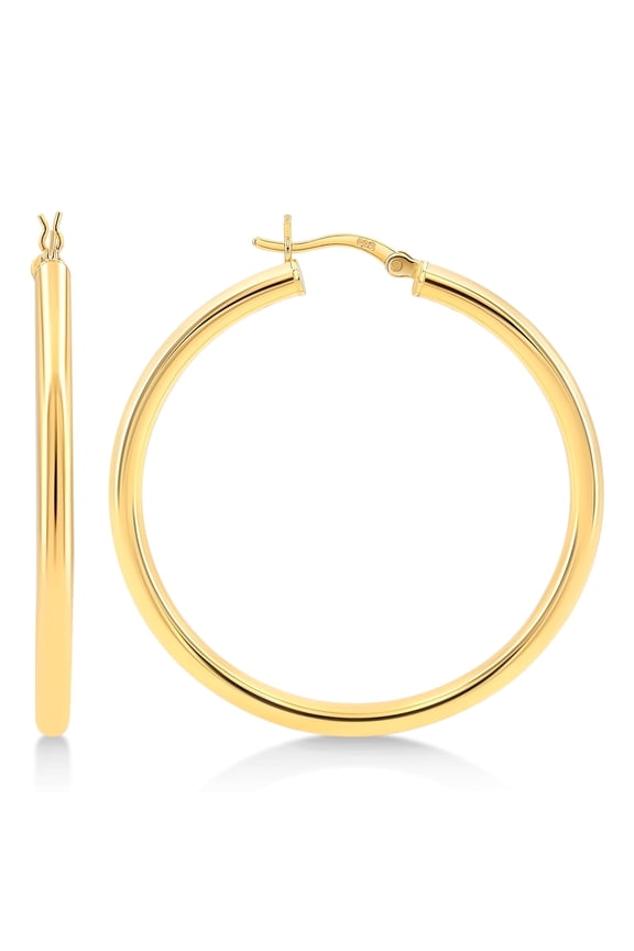 Gold Plated Sterling Silver 3mm Hoop Earrings - 45mm (1 3/4"") Diameter