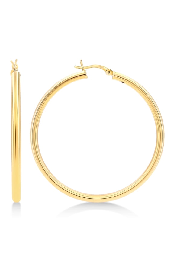 Gold Plated Sterling Silver 3mm Hoop Earrings - 50mm (2"") Diameter
