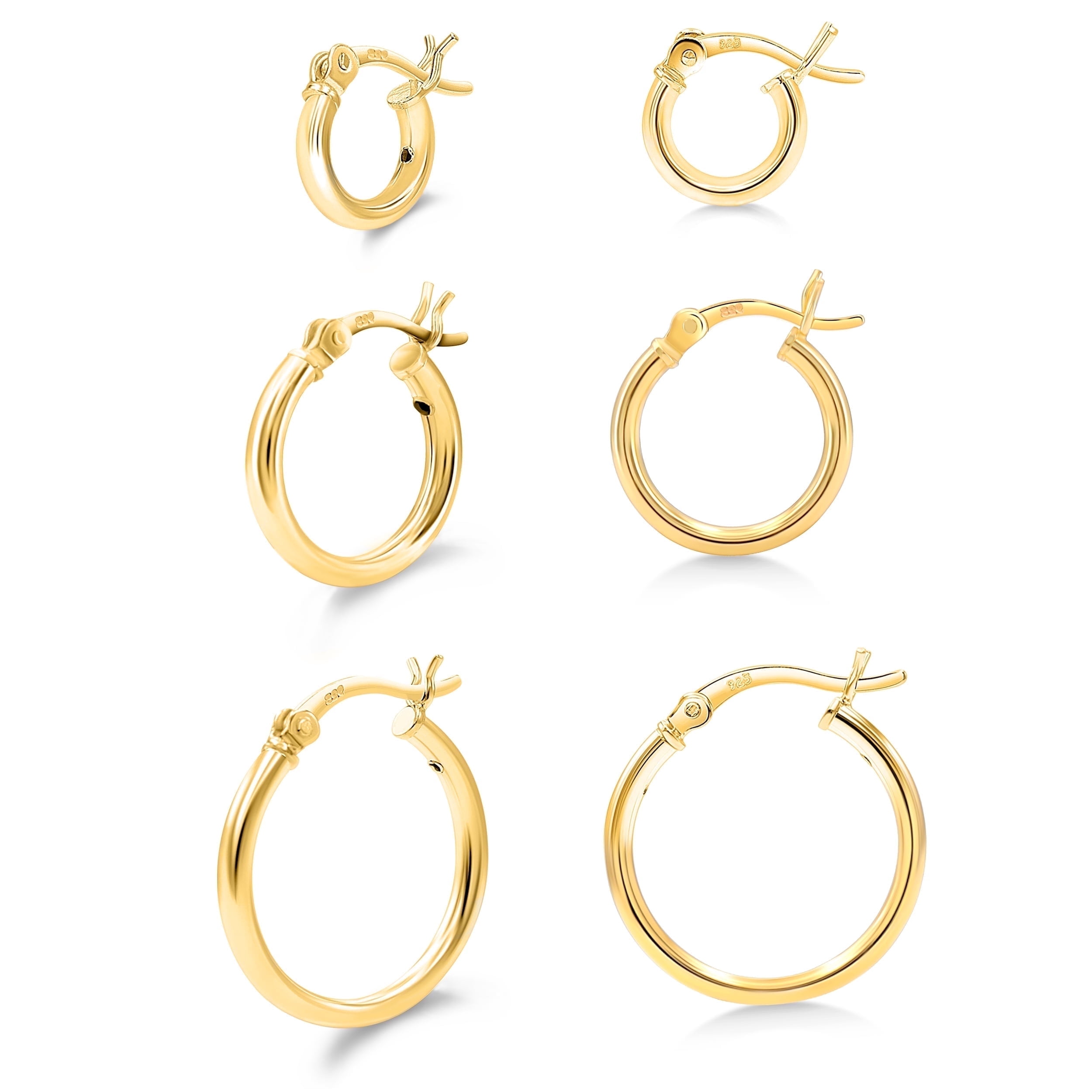 Kezef Hoop Earring Set of 3 14k Gold Plated 2mm Hoop Earrings for Women, 10, 15 & 20mm