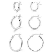KEZEF Hoop Earring Set of 3 Sterling Silver 2mm Hoop Earrings for Women 10 15 & 20mm