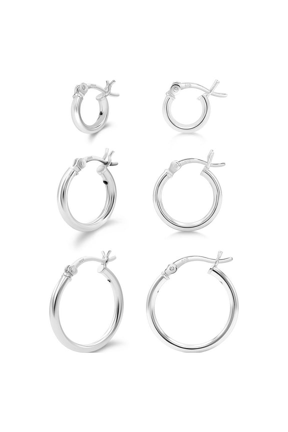 Hoop Earring Set of 3 Sterling Silver 2mm Hoop Earrings for Women 10 15 & 20mm