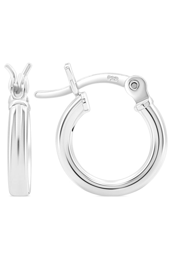 Lightweight Hoop Earrings, 925 Sterling Silver, 12mm Diameter