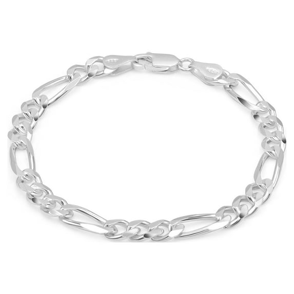 Kezef Men's 5.5mm 150 Gauge Figaro Chain Solid .925 Sterling Silver Bracelet 7" inches