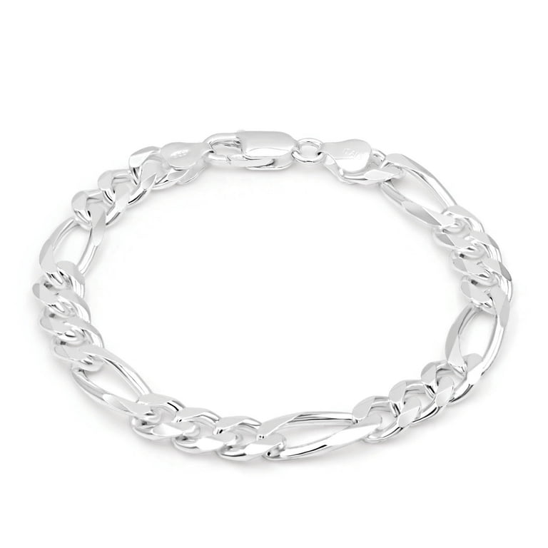 Kezef Men's 8mm Figaro Chain Bracelet, Solid .925 Sterling