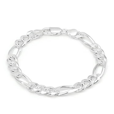 Kezef Men's 8mm 220 Gauge Figaro Chain Solid .925 Sterling Silver Bracelet , 7" inches