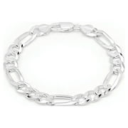 KEZEF Men’s 925 Sterling Silver Figaro Chain Necklace, 9mm Thick, Diamond-Cut, Hypoallergenic, Heavy Solid Silver, Made in Italy, Lobster Clasp, Anti-Tarnish, Gift Box, 8-36 Inch