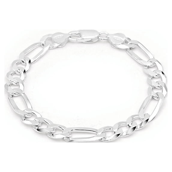 Kezef Men’s 925 Sterling Silver Figaro Chain Bracelet, 9mm Thick, Diamond-Cut, Hypoallergenic, Heavy Solid Silver, Made in Italy, Lobster Clasp, Anti-Tarnish, Gift Box, 8-36 Inch