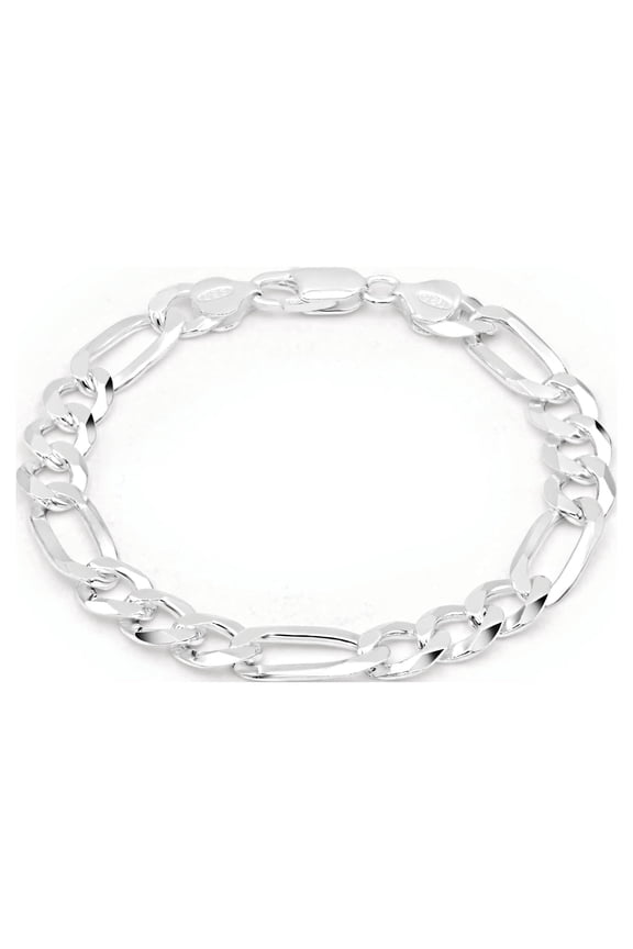 Men's 925 Sterling Silver Figaro Chain Bracelet , 9mm Thick, Diamond-Cut, Hypoallergenic, Heavy Solid Silver, Made in Italy, Lobster Clasp, Anti-Tarnish, Gift Box, 8-36 Inch