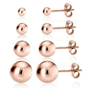 KEZEF Rose Gold 925 Silver High Polish Smooth Round Ball Stud Earring 4-Size Set - 2mm,4mm,6mm,8mm