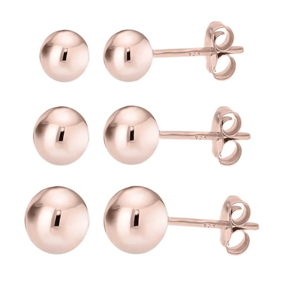 Rose Gold over 925 Slver Hgh Polsh Smooth Round Ball Stud Earrng 3