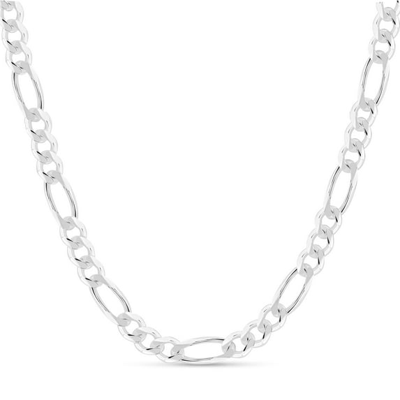 Solid Sterling Silver 10mm Men's Italian Figaro Chain 24 Inch Necklace