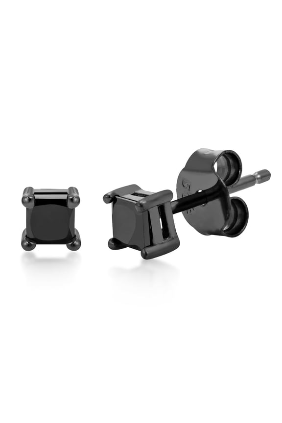Square 4x4 Post Basket Ear Black CZ - 925 + Black Rhodium