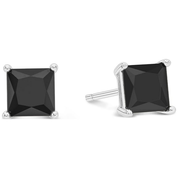 Kezef Square 5x5 Post Basket Ear Black CZ - 925 + Ecoat