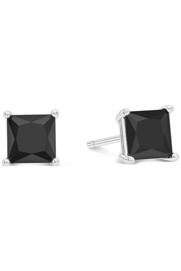 Square 5x5 Post Basket Ear Black CZ - 925 + Ecoat