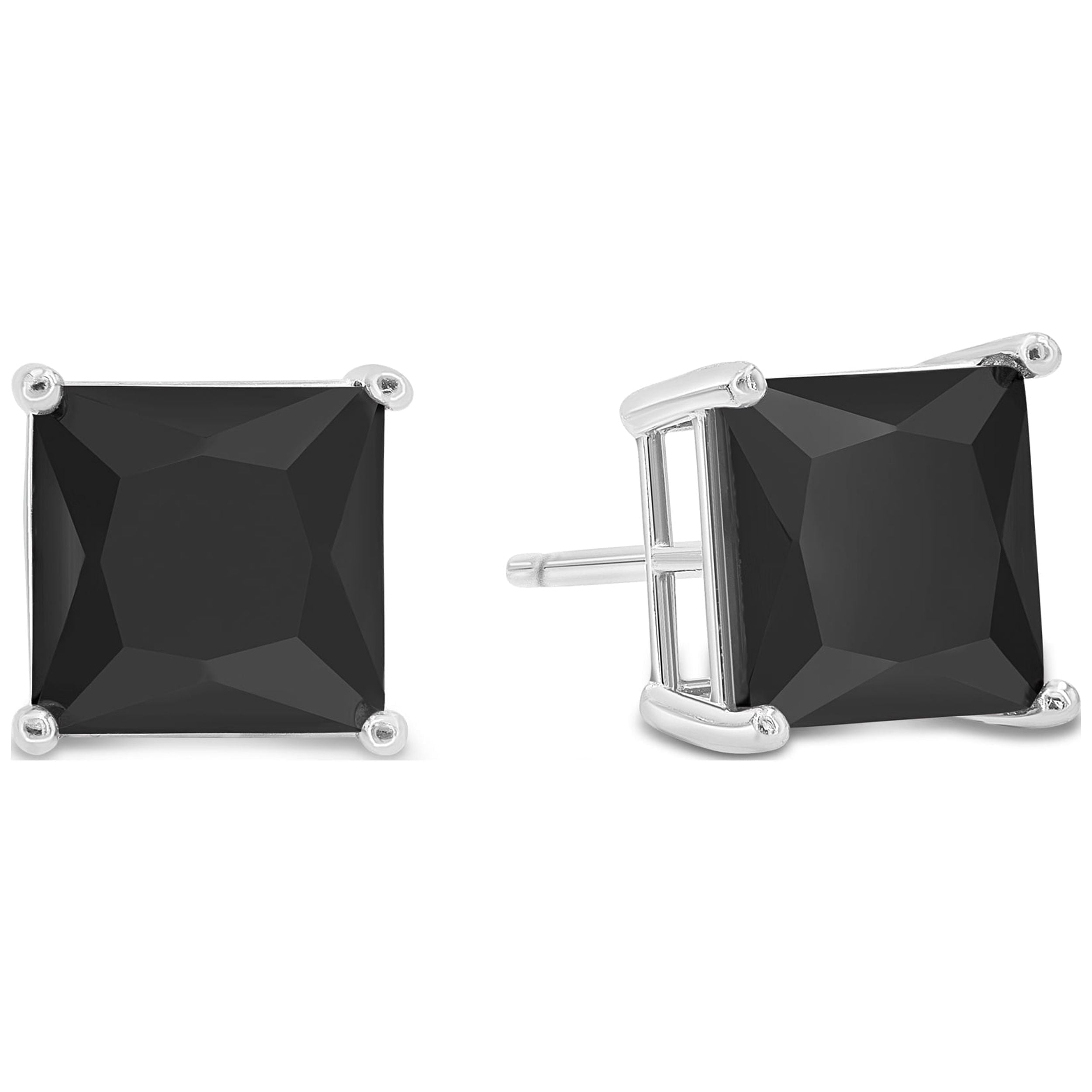 Square 8x8 Post Basket Ear Black CZ - 925 + Ecoat