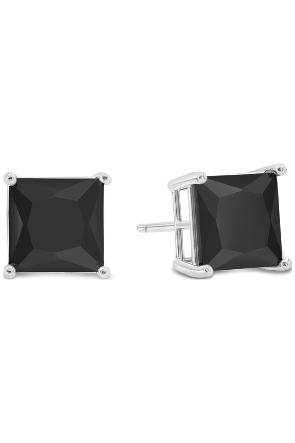 Square 8x8 Post Basket Ear Black CZ - 925 + Ecoat