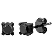 Kezef Sterling Silver Black Rhodium Round 3mm Black CZ Basket Set Earring