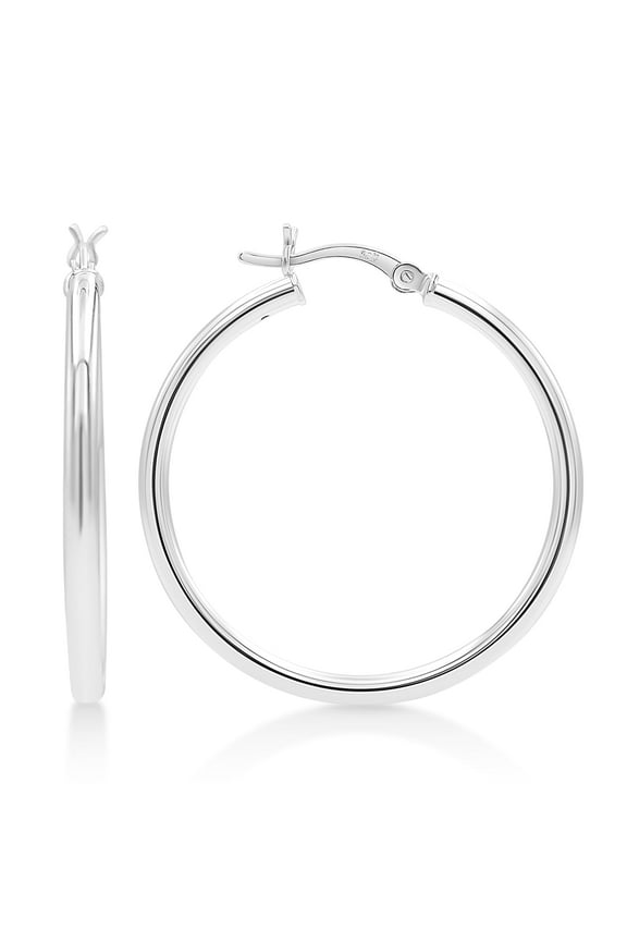 Sterling Silver Hoop Earrings for Women - 925 Earring Hoops - Hypoallergenic - 35mm