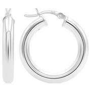 KEZEF Sterling Silver Hoop Earrings for Women, Men | 4mm High Polished Lightweight Silver Hoops | 25mm Diameter | Chunky Hoop Earrings